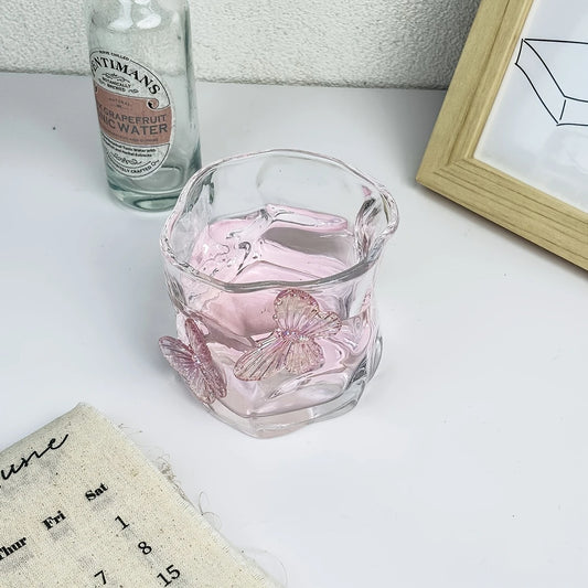 Pink Butterfly Irregular Crystal Glass Cup