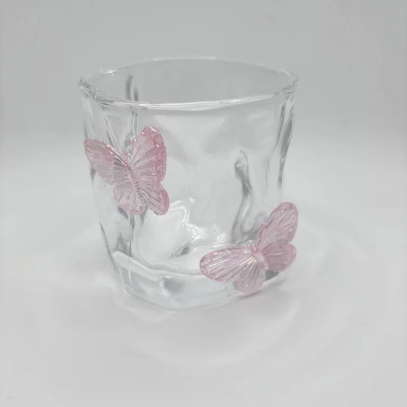 Pink Butterfly Irregular Crystal Glass Cup