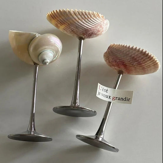 Handmade Natural Shell Metal Base Martini Glass