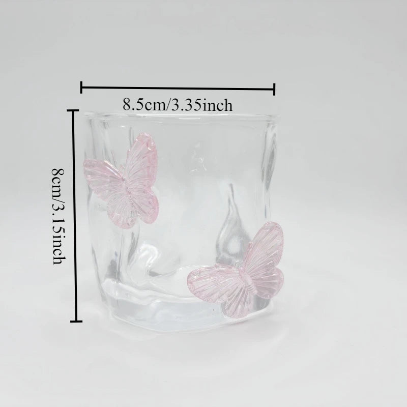 Pink Butterfly Irregular Crystal Glass Cup