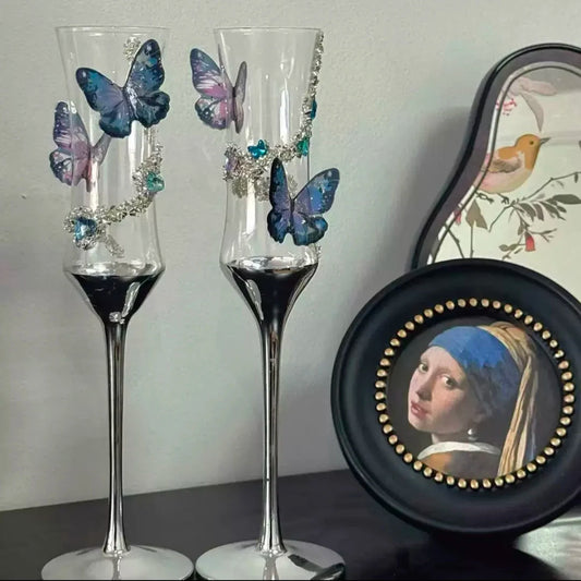 Butterfly Crystal Metal Base Champagne Glass