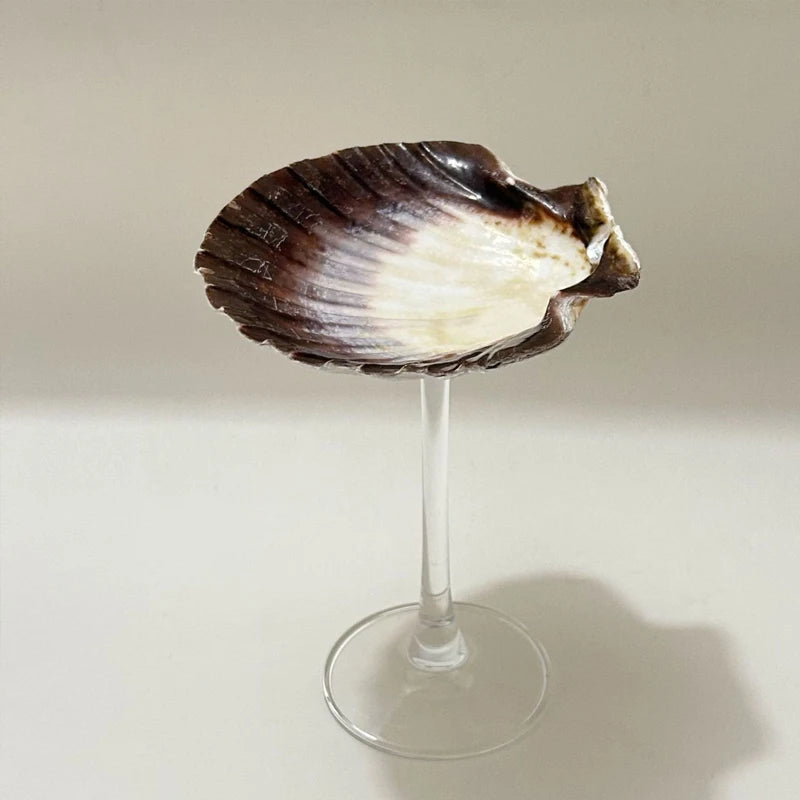 Shell-shaped glass on a white background