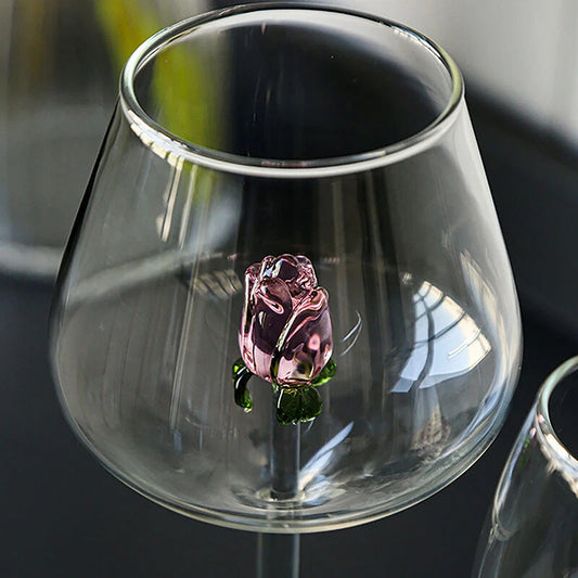 3D Pink Glass Rose Red Wine Glass