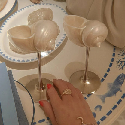 Handmade Natural Shell Metal Base Wine Glasses