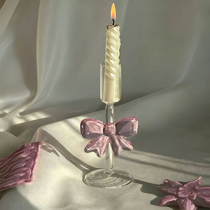 Luxury Large Pink Bow Glass Candle Holder