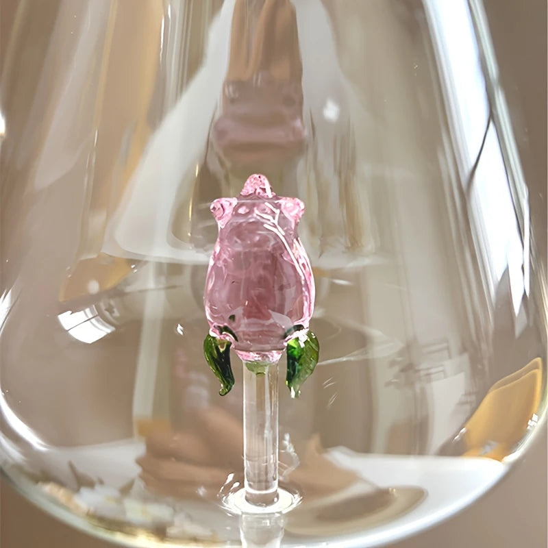 3D Pink Glass Rose Red Wine Glass