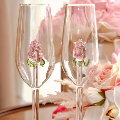3D Pink Glass Rose Champagne Glass