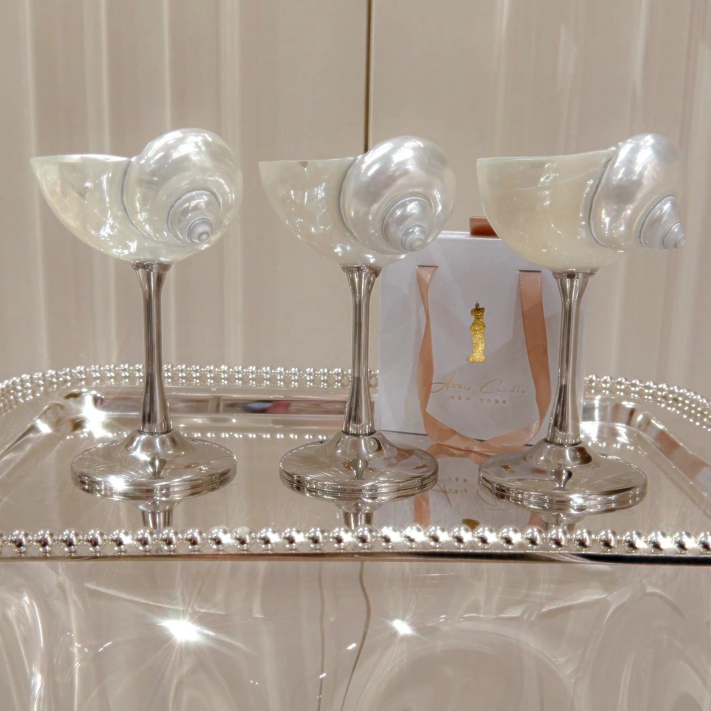 Handmade Natural Shell Metal Base Wine Glasses
