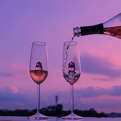 3D Pink Glass Rose Champagne Glass