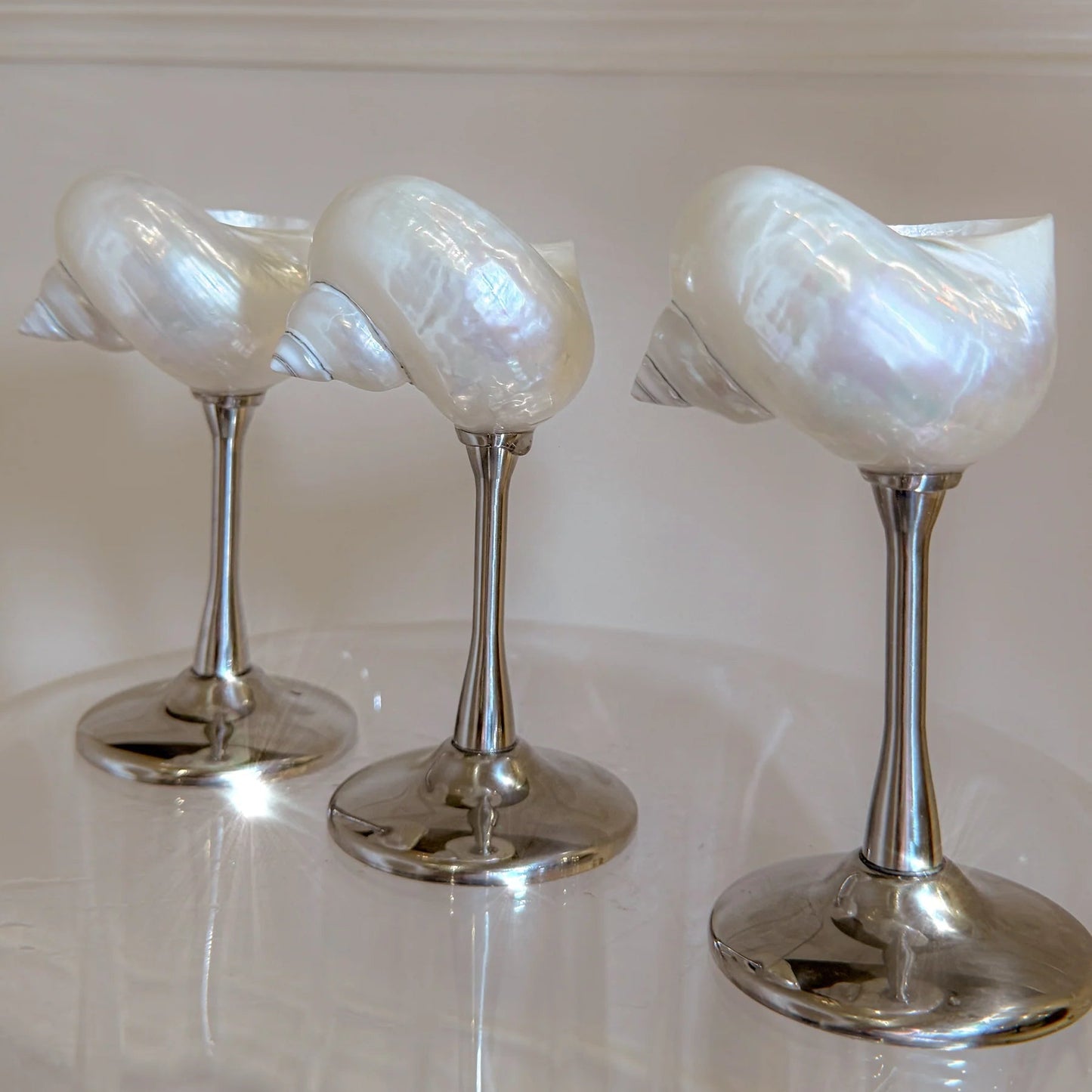 Handmade Natural Shell Metal Base Wine Glasses