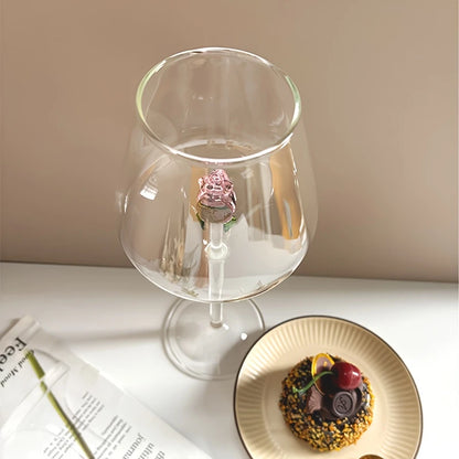 3D Pink Glass Rose Red Wine Glass