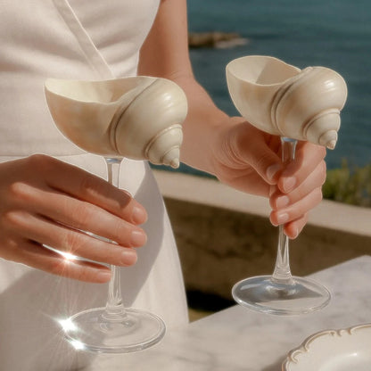 Handmade Natural Shell Transparent Base Wine Glasses