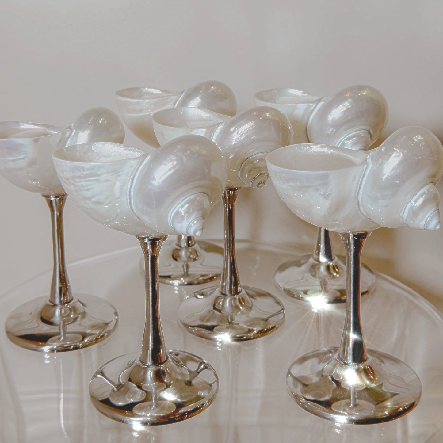 Handmade Natural Shell Metal Base Wine Glasses