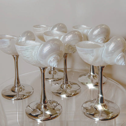 Handmade Natural Shell Metal Base Wine Glasses