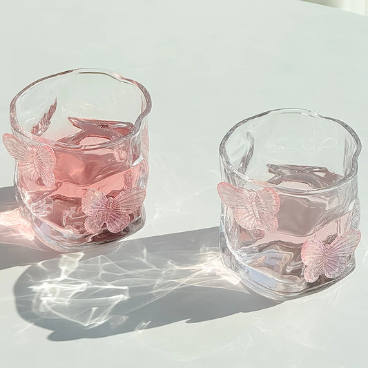 Pink Butterfly Irregular Crystal Glass Cup