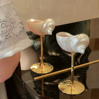 Handmade Natural Shell Metal Base Wine Glasses