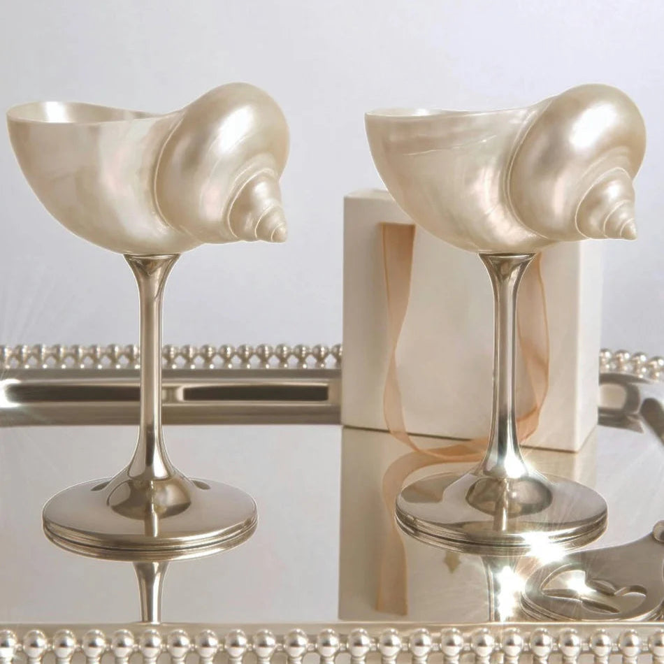 Handmade Natural Shell Metal Base Wine Glasses