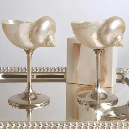 Handmade Natural Shell Metal Base Wine Glasses