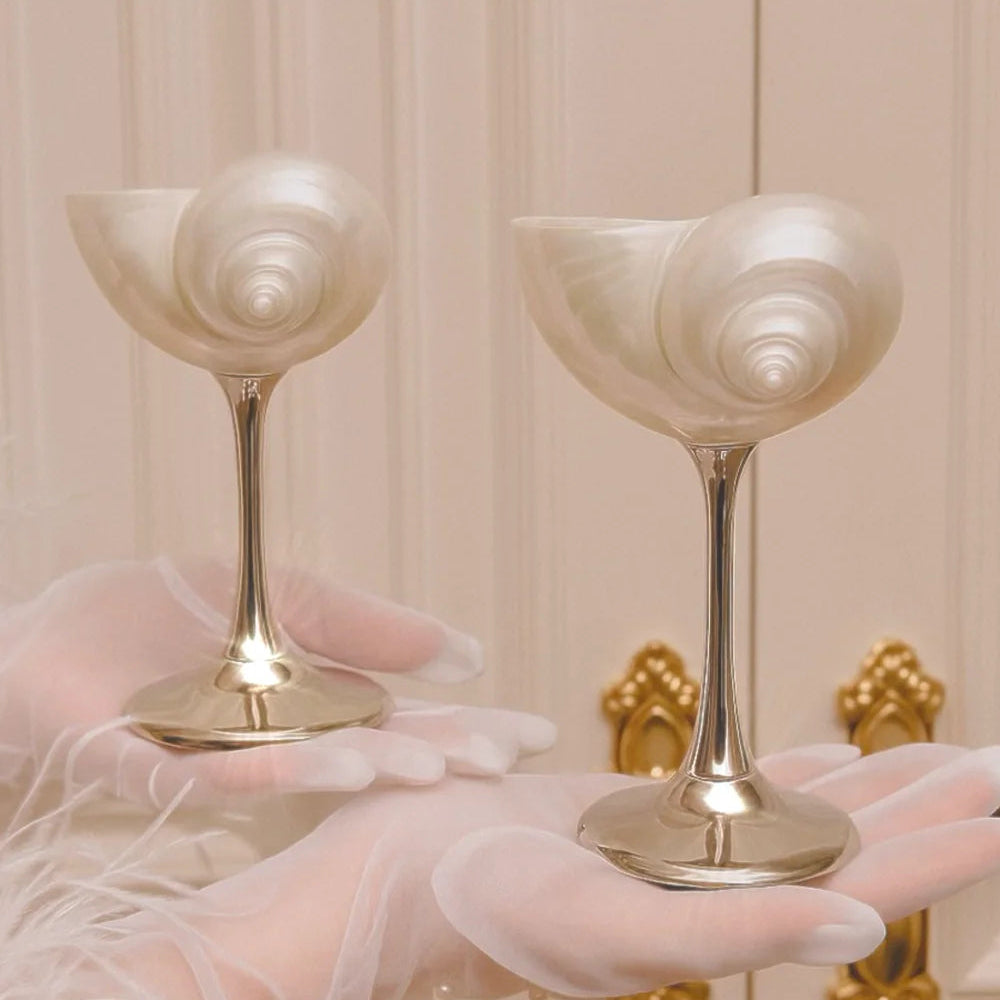 Handmade Natural Shell Metal Base Wine Glasses