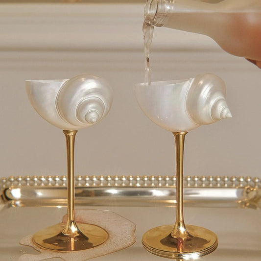 Handmade Natural Shell Metal Base Wine Glasses