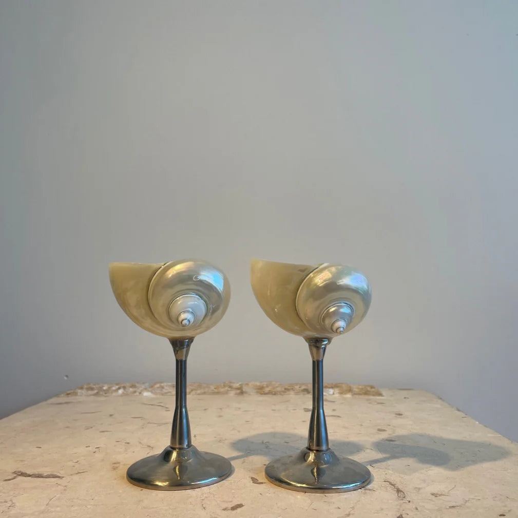 Handmade Natural Shell Metal Base Wine Glasses