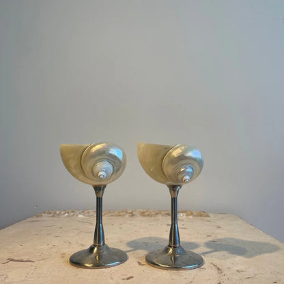 Handmade Natural Shell Metal Base Wine Glasses