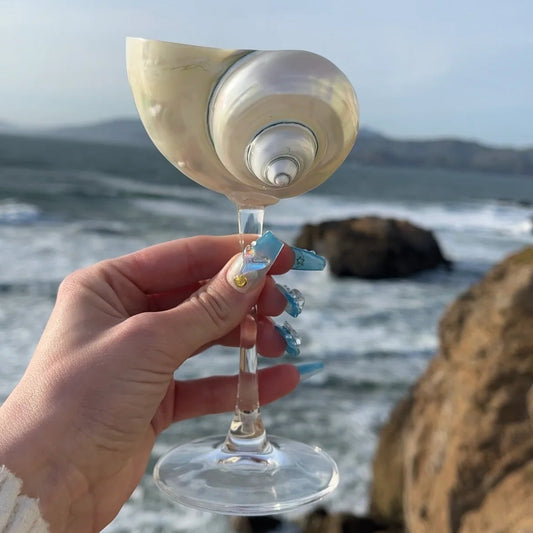 Handmade Natural Shell Transparent Base Wine Glasses