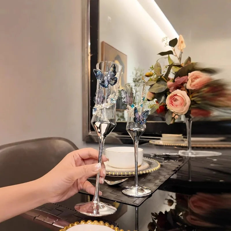 Butterfly Crystal Metal Base Champagne Glass