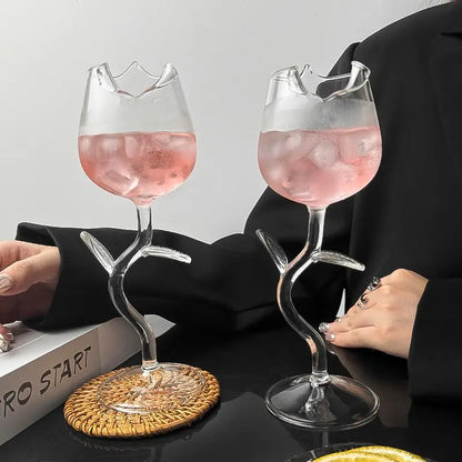 Elegant Rose Shaped Flower Stemmed Wine Glass