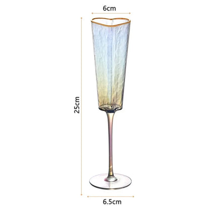 Gold Rimmed Heart-Shaped Iridescent Chrome Champagne Glass