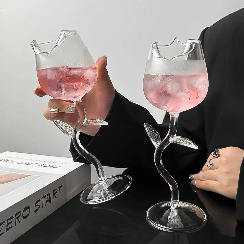 Elegant Rose Shaped Flower Stemmed Wine Glass