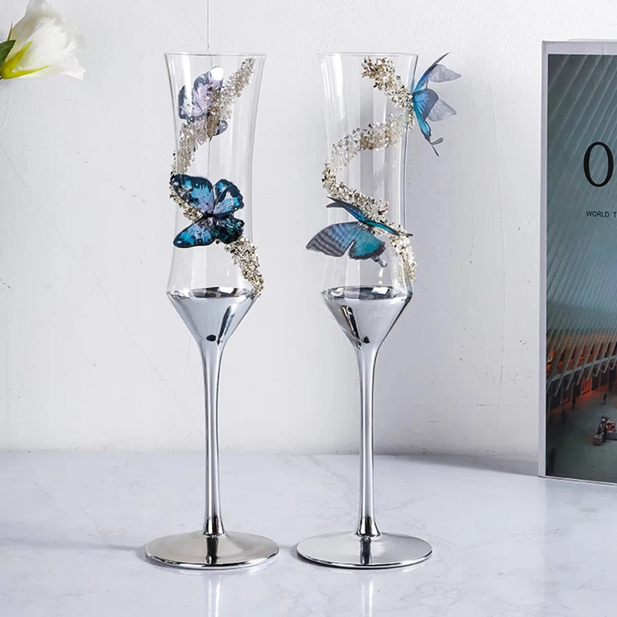 Butterfly Crystal Metal Base Champagne Glass