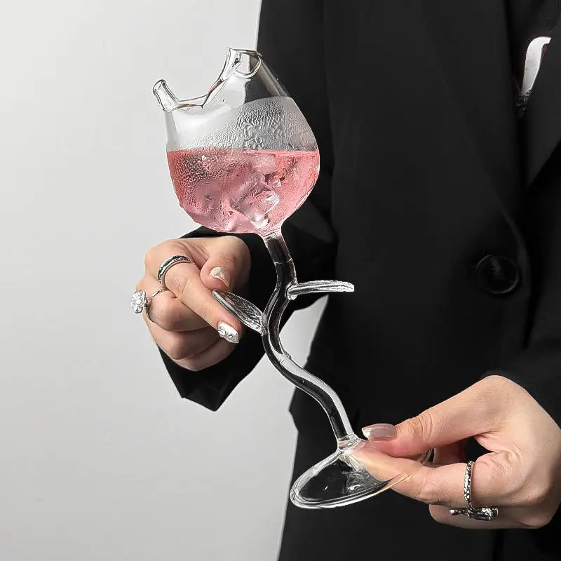 Elegant Rose Shaped Flower Stemmed Wine Glass