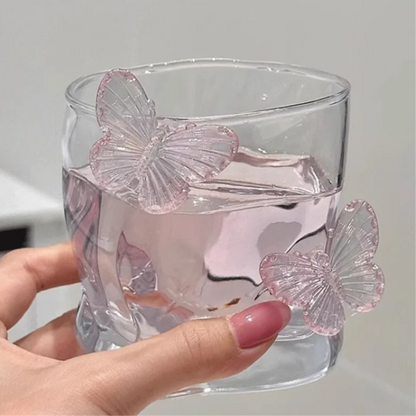 Pink Butterfly Irregular Crystal Glass Cup