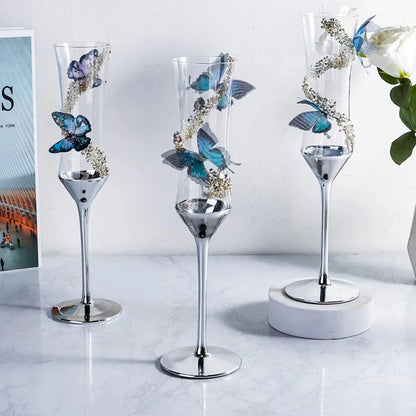 Butterfly Crystal Metal Base Champagne Glass