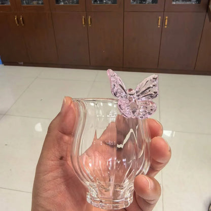 Elegant Borosilicate Pink Butterfly Teacup with Matching Saucer
