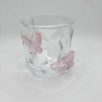 Pink Butterfly Irregular Crystal Glass Cup
