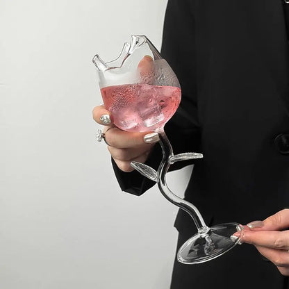 Elegant Rose Shaped Flower Stemmed Wine Glass