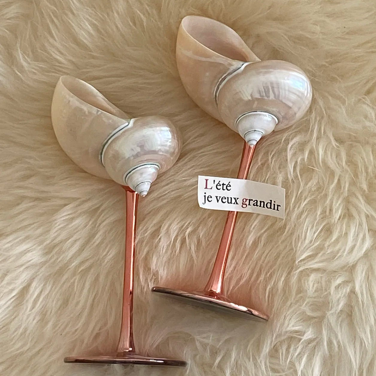 Handmade Natural Shell Metal Base Wine Glasses