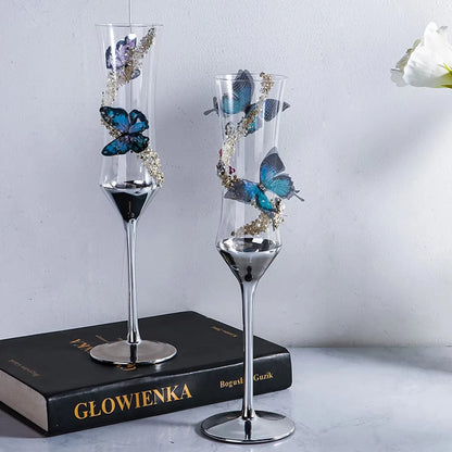 Butterfly Crystal Metal Base Champagne Glass