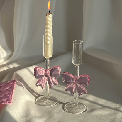 Luxury Large Pink Bow Glass Candle Holder