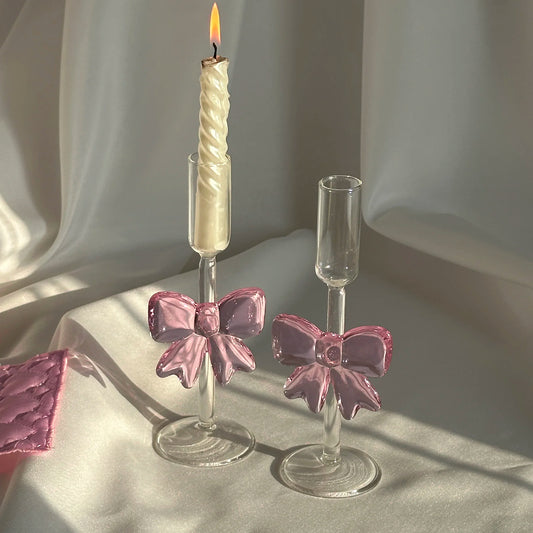 Luxury Large Pink Bow Glass Candle Holder