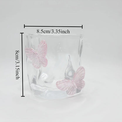 Pink Butterfly Irregular Crystal Glass Cup