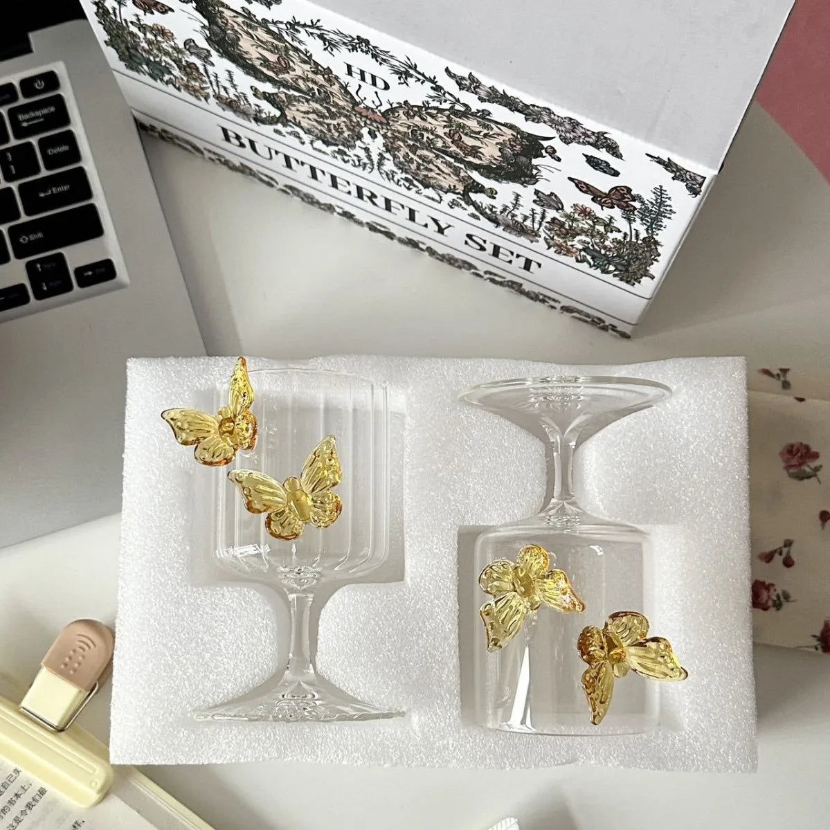 Elegant Borosilicate Butterfly Wine Glass 2pc Set