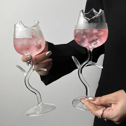 Elegant Rose Shaped Flower Stemmed Wine Glass