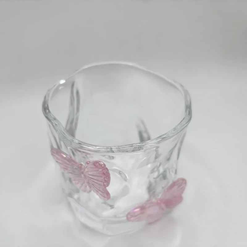 Pink Butterfly Irregular Crystal Glass Cup