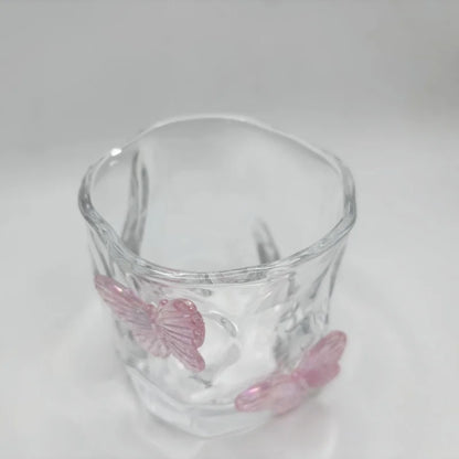 Pink Butterfly Irregular Crystal Glass Cup