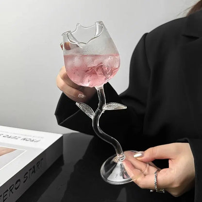 Elegant Rose Shaped Flower Stemmed Wine Glass
