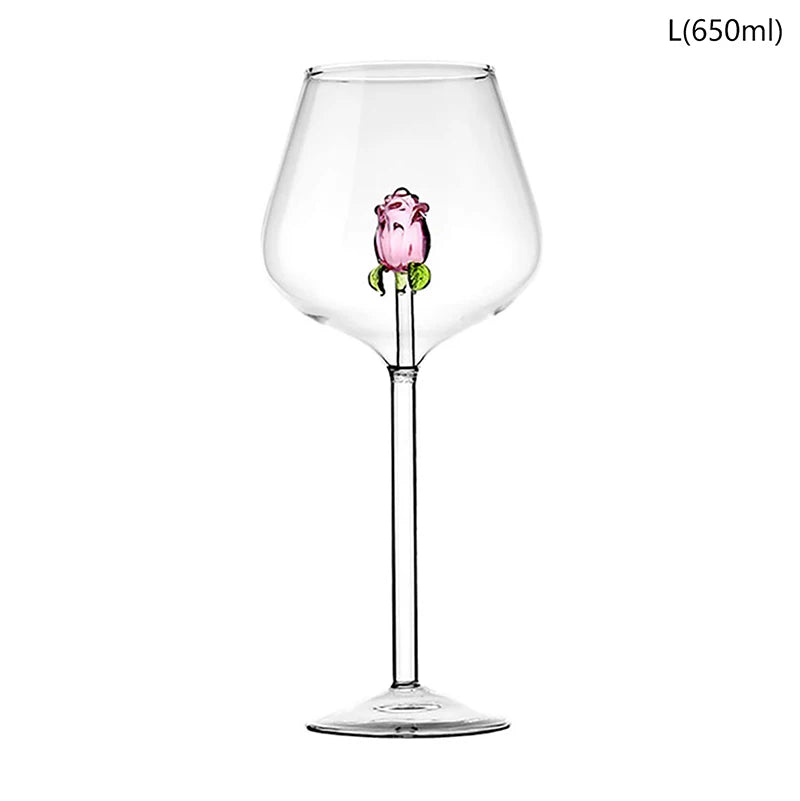 3D Pink Glass Rose Red Wine Glass