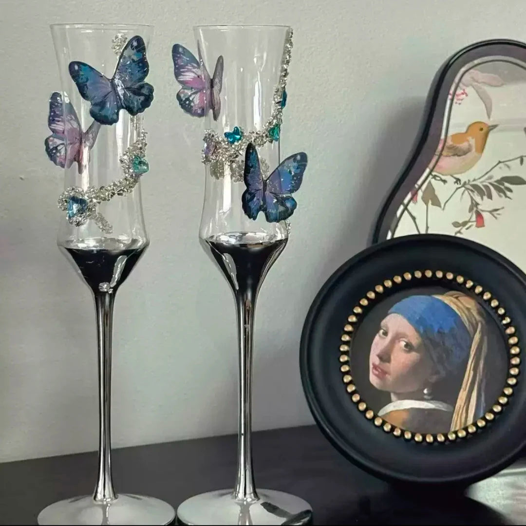 Butterfly Crystal Metal Base Champagne Glass